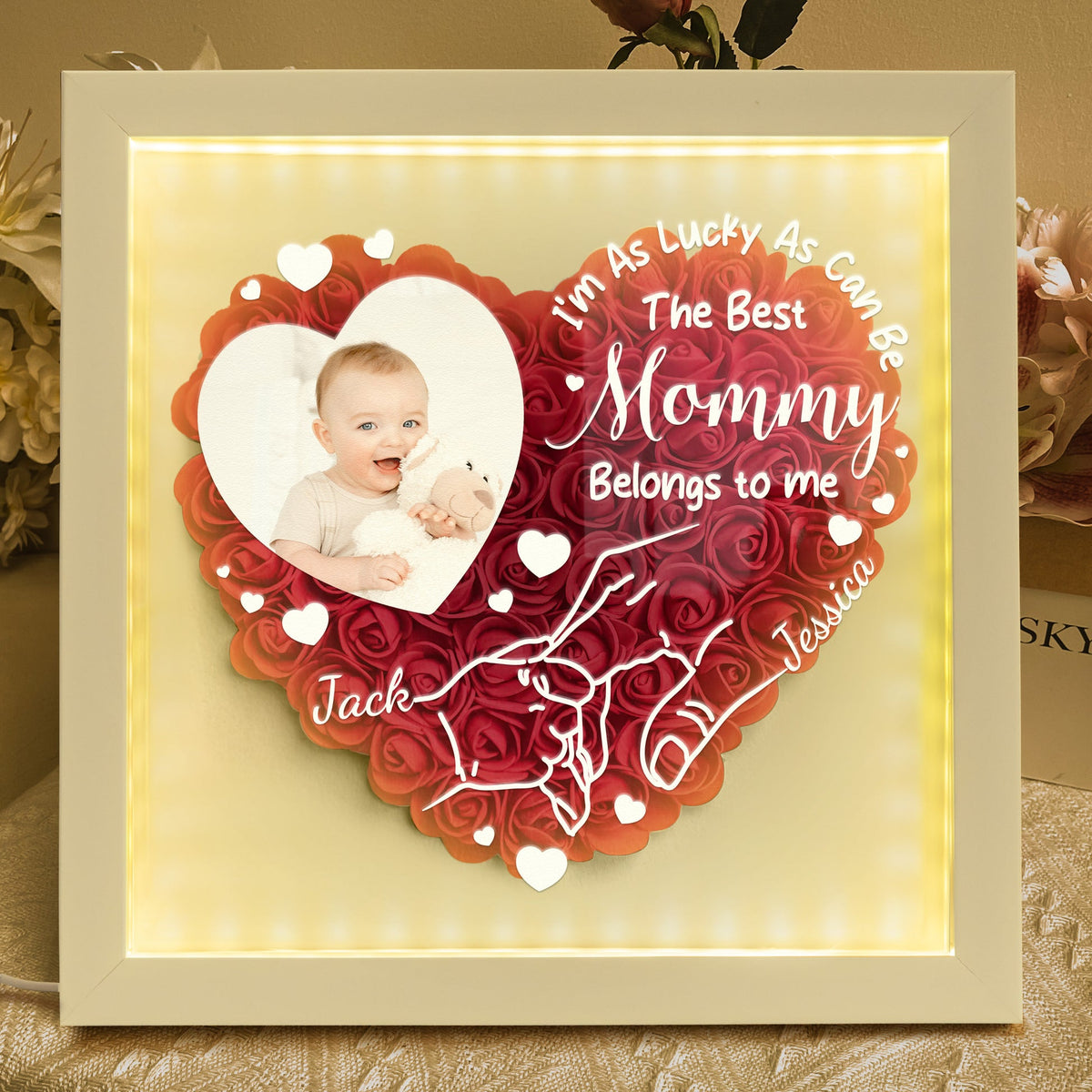 The Best Mommy Belongs To Me - Custom Flower Shadow Box With LED Light - Gift For New Mom, 1st Mother's Day