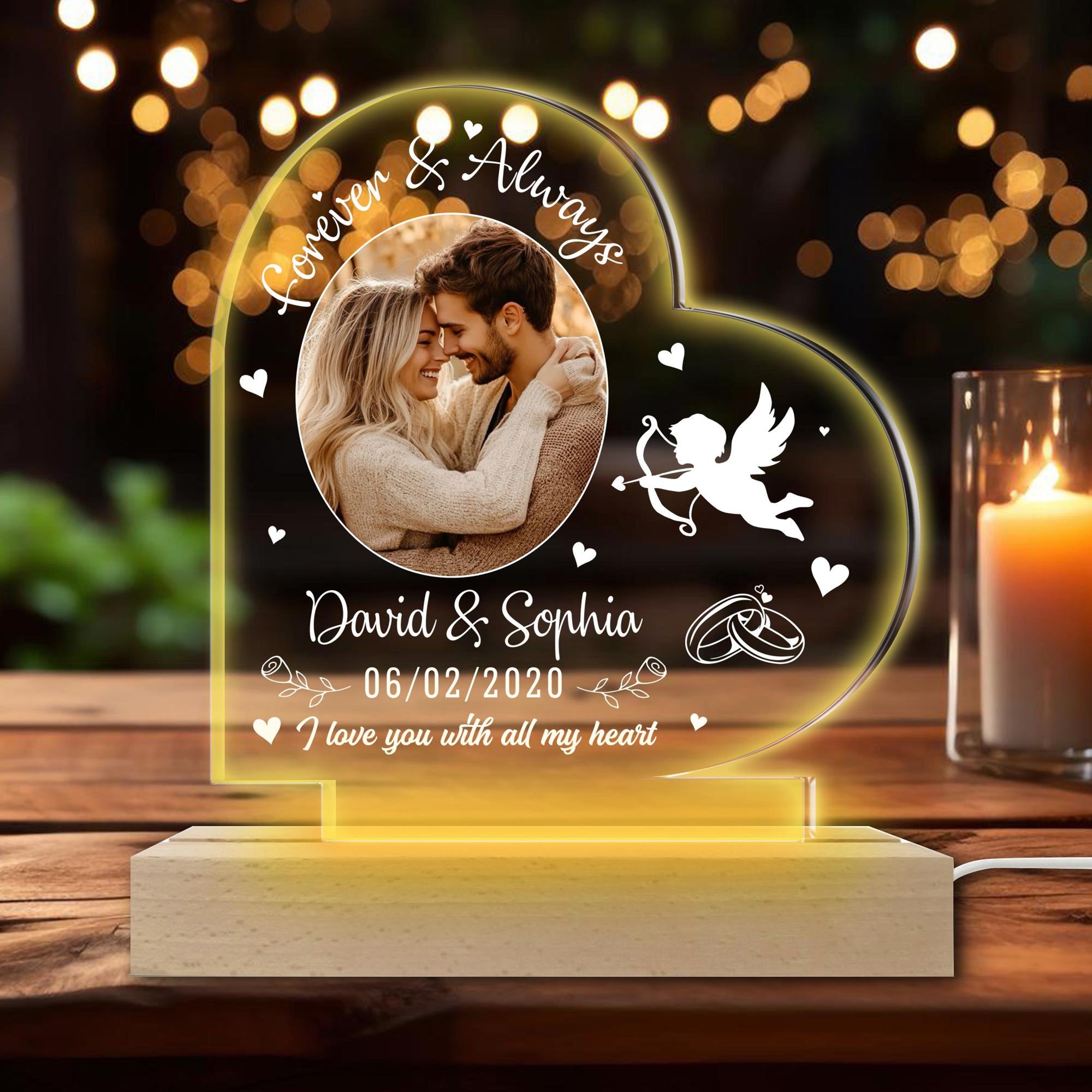 I Love You With All My Heart - Personalized 3D LED Light Wooden Base - Gift For Couple