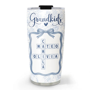 Grandkids Toile De Jouy Crossword - Personalized Tumbler - Gift For Grandma