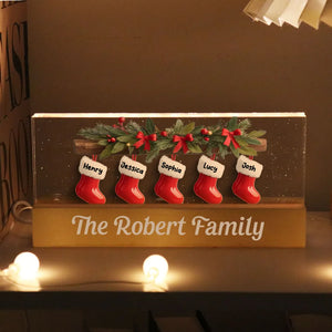 Family Christmas Stockings 3D Effect - Personalized 3D LED Light Wooden Base - Christmas Gift For Family