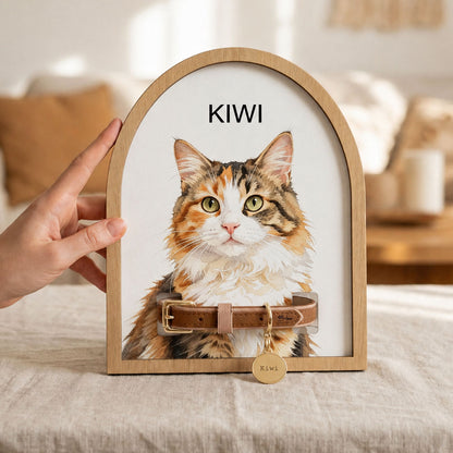 Custom Watercolor Pet Memorial Frame with Collar Holder, Pet Memorial Collar Holder