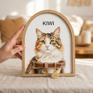 Custom Watercolor Pet Memorial Frame with Collar Holder, Pet Memorial Collar Holder
