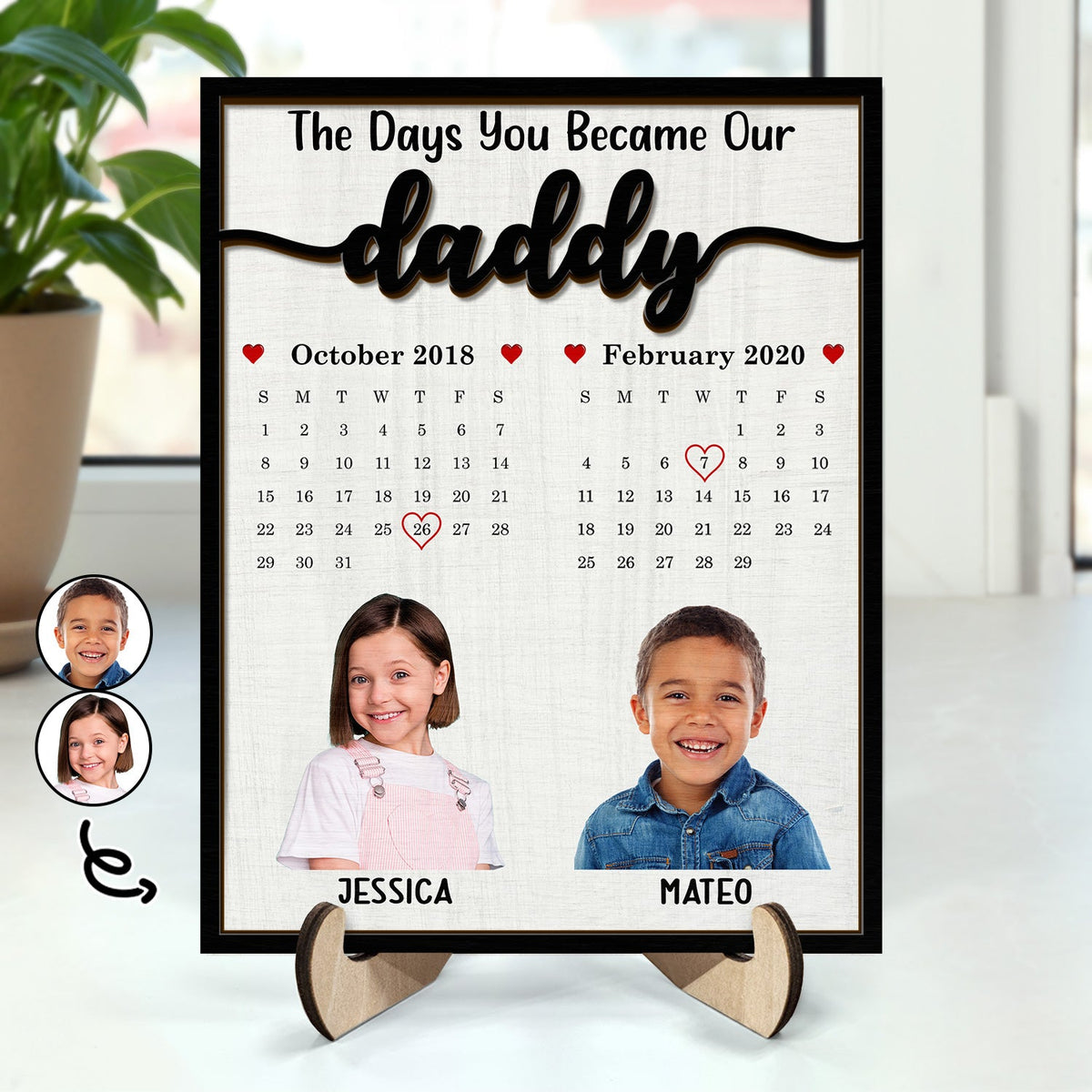 Custom Photo Calendar The Day You Became Our Dad - Personalized Wooden Plaque - Gift For Father, Grandfather, Father's Day Gift