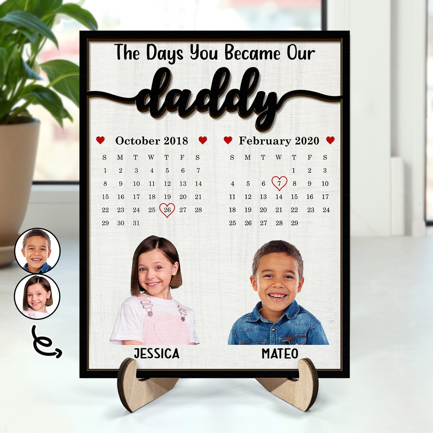 Custom Photo Calendar The Day You Became Our Dad - Personalized Wooden Plaque - Gift For Father, Grandfather, Father's Day Gift