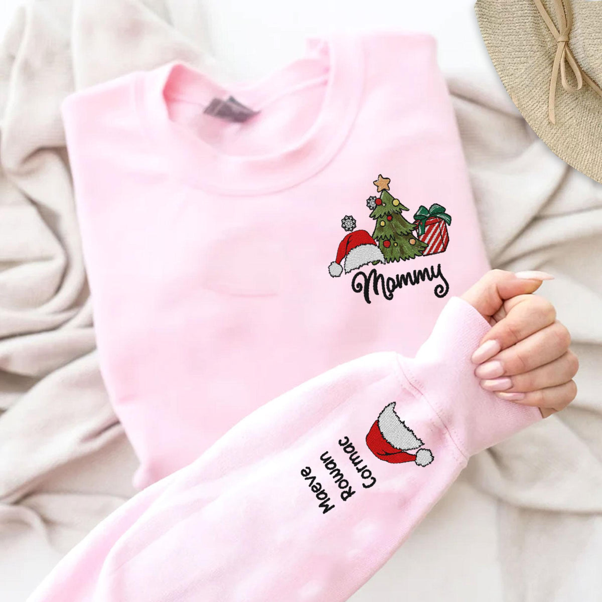 Personalized Grandma Embroidered Sweatshirt, Custom Christmas Nana Sweatshirt and Grandkids Names On Sleeve, Christmas Gift for Mom, Nana