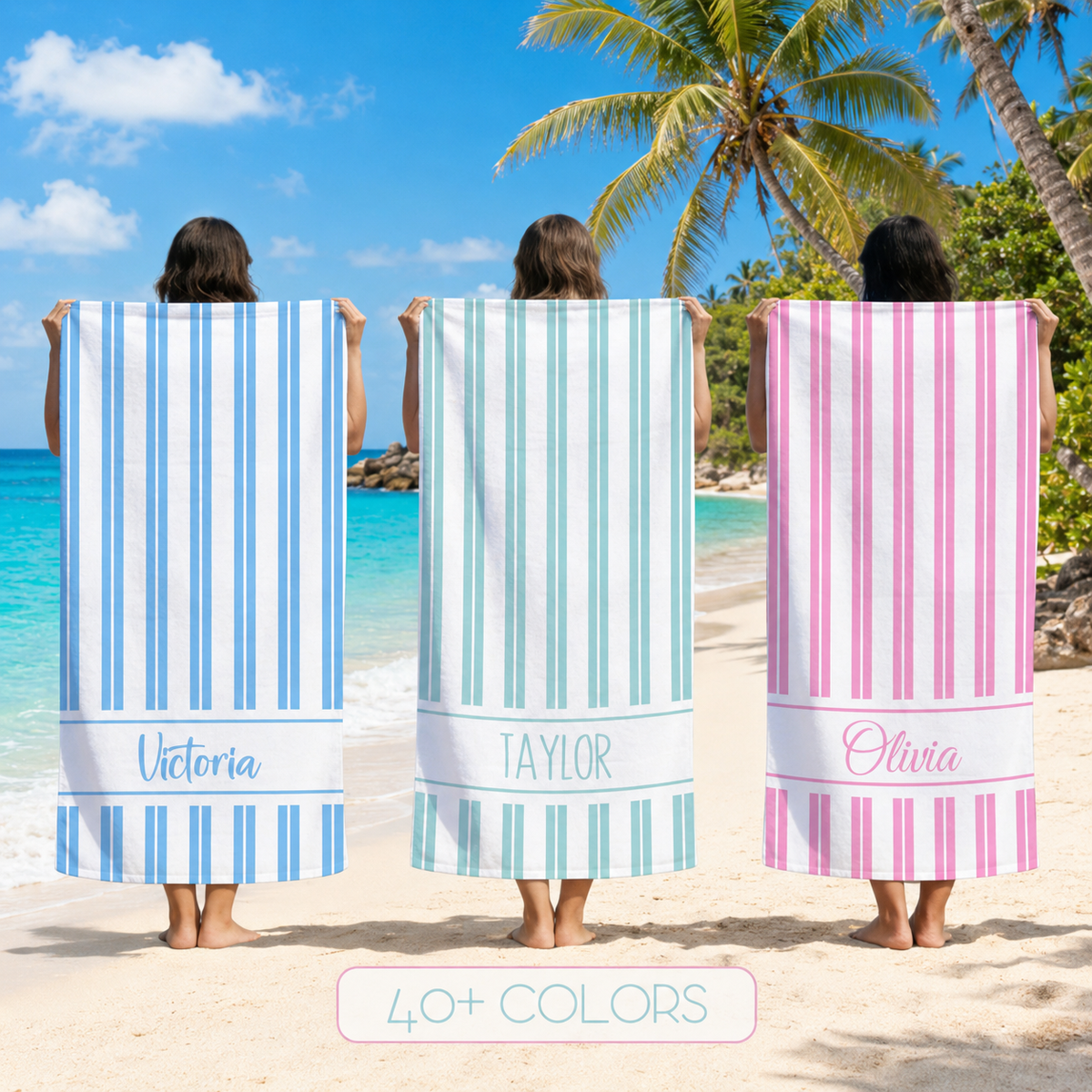 Custom Simple Striped Beach Towel, Pool Towel for Family, Summer Vacation Gift, Beach Lover's Gifts, Bachelorette/Birthday Party Gift