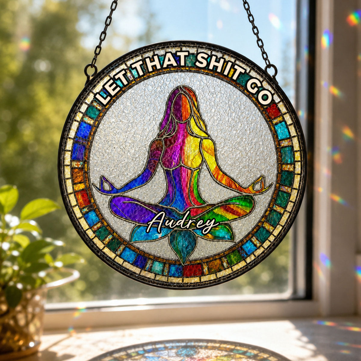 Let That Shit Go Suncatcher - Personalized Yoga Gifts for Her