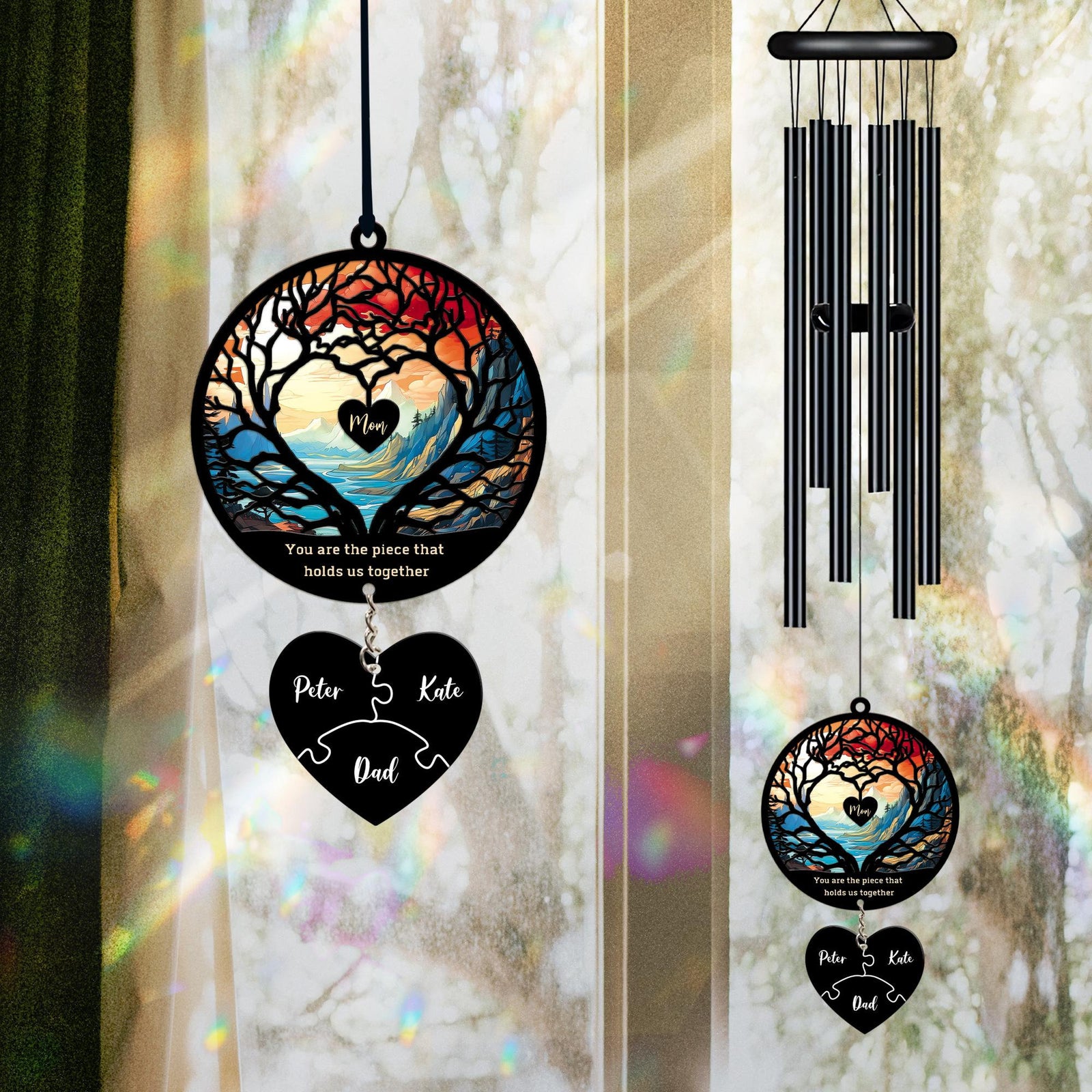 Personalized Mom Puzzle Black Wind Chime, Mothers Day Gift from Son Daughter, Mom Birthday Gift, You Are The Piece That Holds Us Together