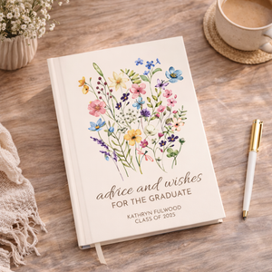 Custom Wildflower Graduation Guest Book, Personalized Floral Graduation Advice & Wishes To The Grad, Masters