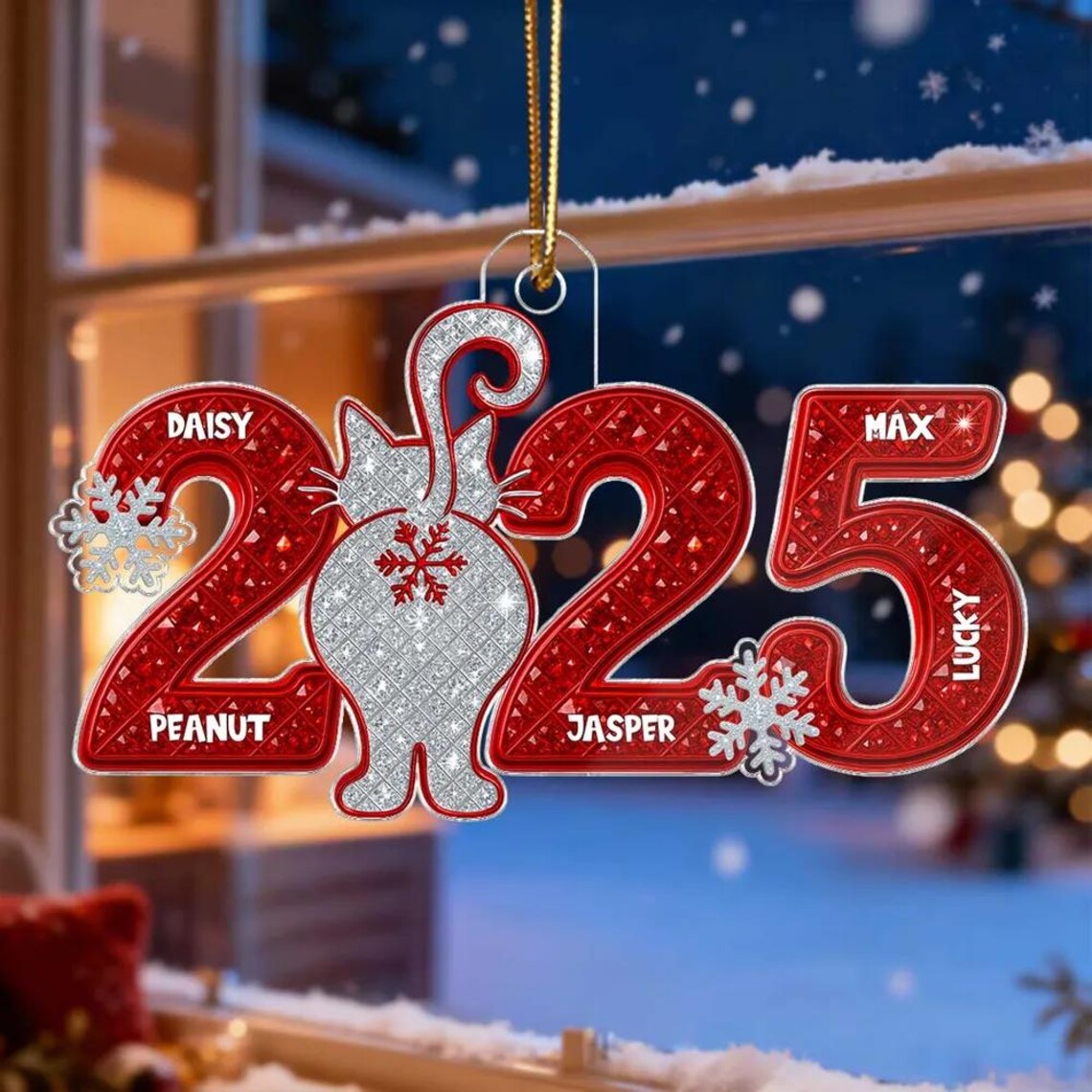 3D Shining Effect Christmas Cat Custom Names - Personalized Acrylic Ornament, Perfect Gift for Cat Lovers to Celebrate the Holiday Season