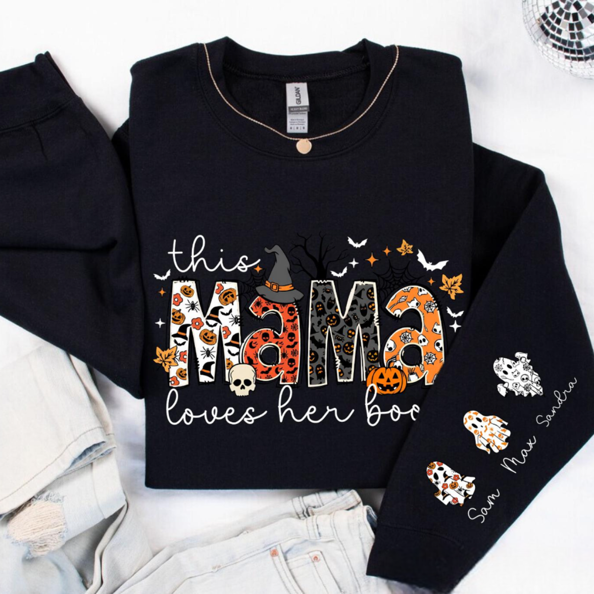 Custom Halloween Mama Sweatshirt, This Mama Loves Her Boos Sweatshirt, Halloween Mama Hoodie, Halloween Mom Gift, Personalized Spooky Mama