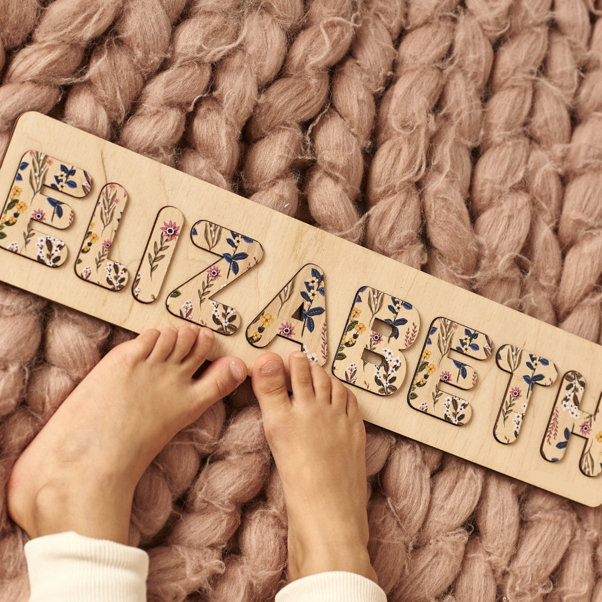 Personalized Name Puzzle, Floral Design, Baby Girl Gift, Custom Wooden Toy, Toddler Learning 1st Birthday Gift, Baby Shower Gift, Nursery Decor