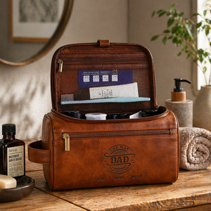 The Man The Myth The Legend - Personalized Leather Toiletry Bag - Gift For Dad, Grandpa, Father's Day Gift
