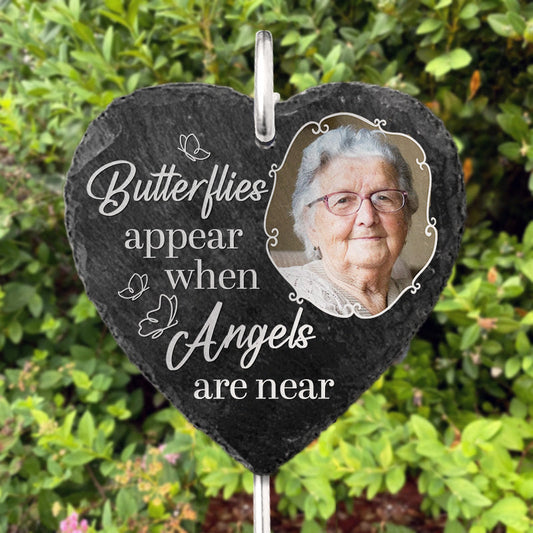 Butterflies Appear When Angels Are Near Memorial Photo - Personalized Garden Stake - Memorial Gift