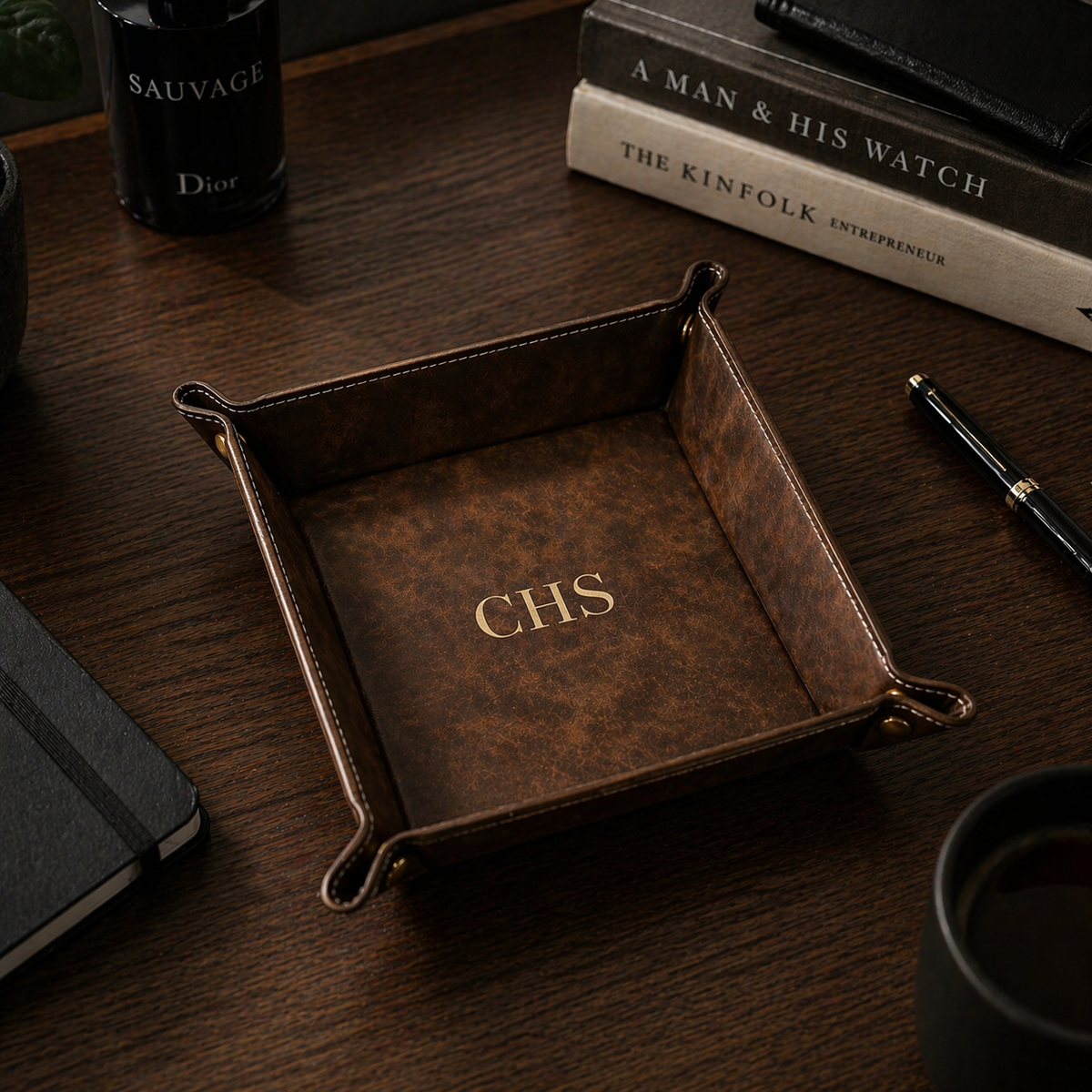 Personalized Leather Tray, Engraved Vegan Leather Valet Tray, Christmas Gifts, Custom Catch All Tray, Father's Day Gifts, Graduation Gifts