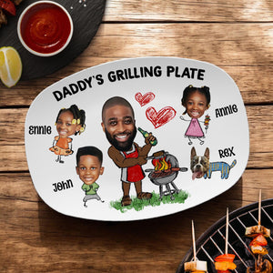 Personalized Daddy's Grilling Plate Gift - Custom BBQ Platter for Dad, Father's Day Present, Dad s Grill Plate With Kids Names & Face