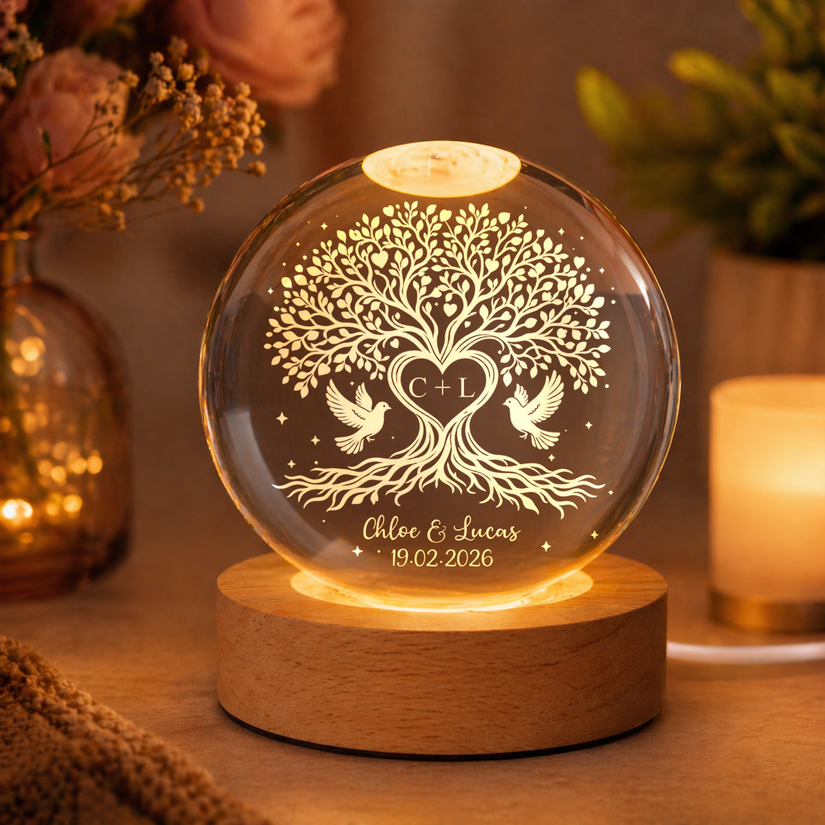 Tree of Love - Personalized Crystal Ball LED Light