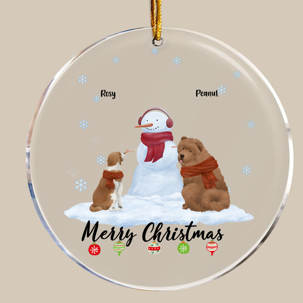 Merry Christmas With Snowman Custom Pet Breed Personalized Transparent Acrylic Ornament Christmas Decor Christmas Gift For Dog Lovers Cat Lovers