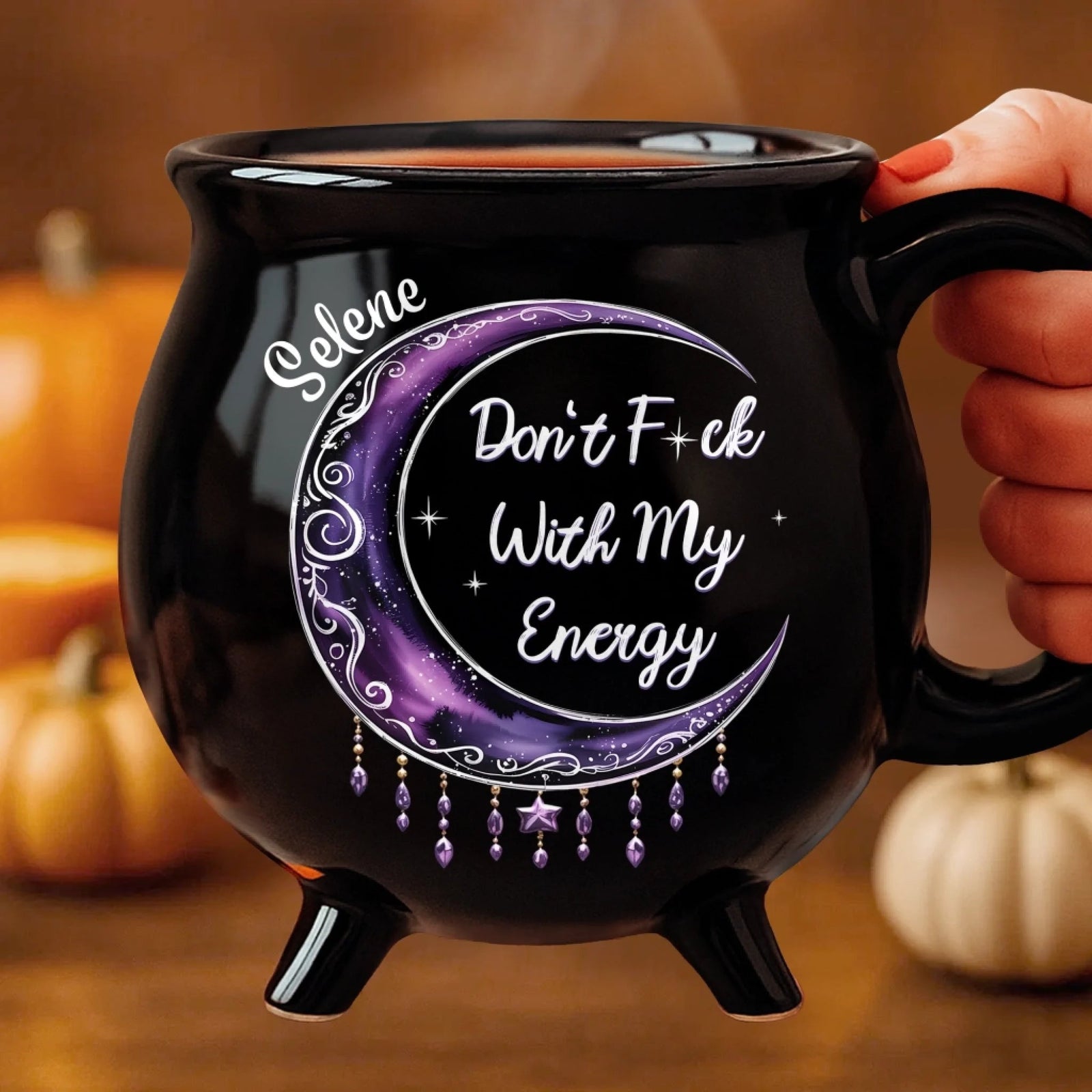 Witchy Boss Energy - Personalized Halloween Black Ceramic Witch Mug - Halloween Gift For Family, Sisters, Friends, Siblings