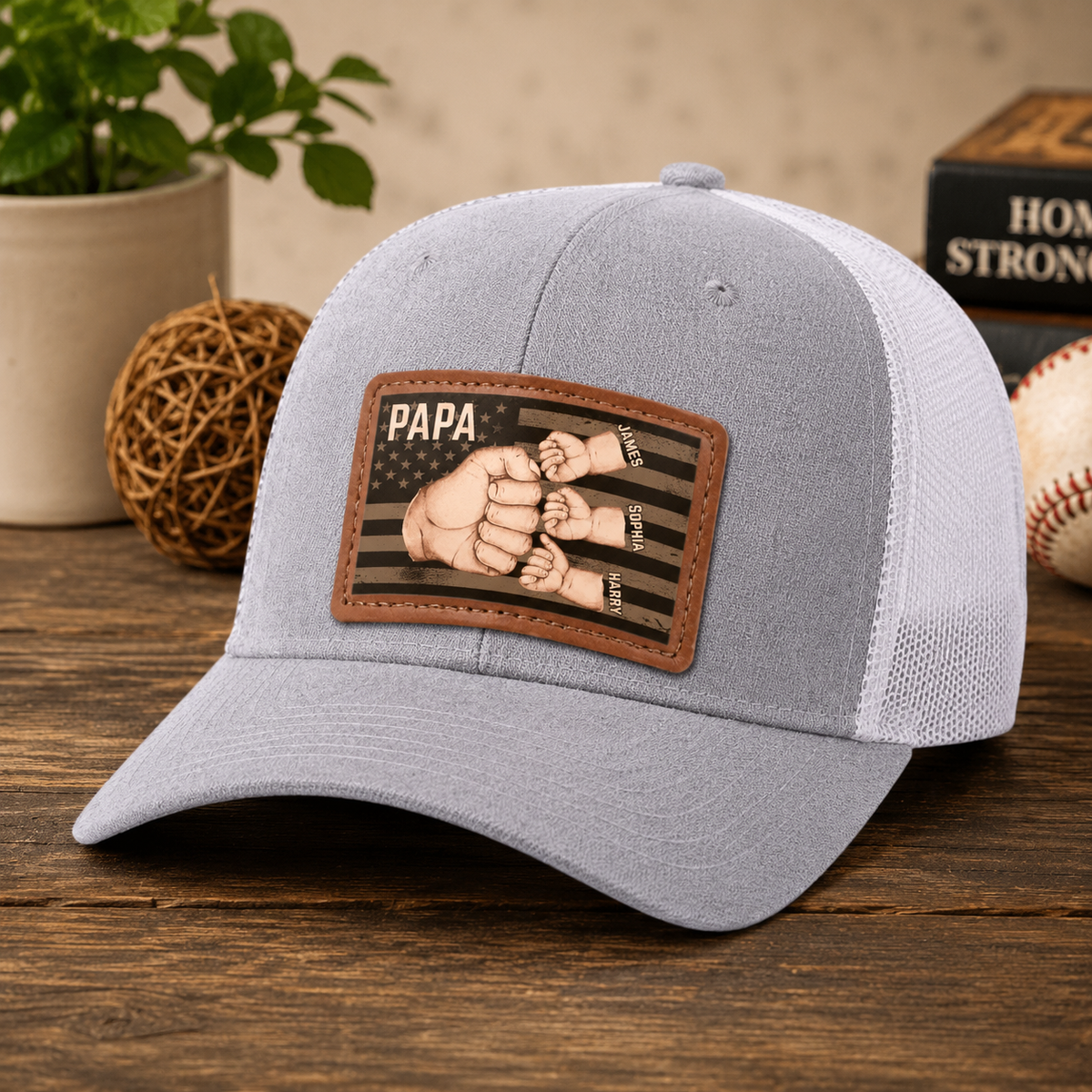 American Dad & Kids Are Unstoppable - Personalized Leather Label Net Hat - Gift For Dad, Grandpa, Father's Day Gift