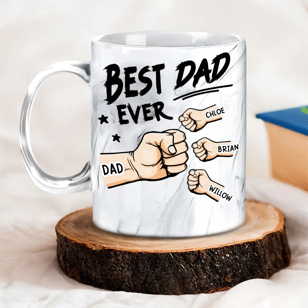Best Dad Ever Dad & Kids Fist Bump - Personalized Marble Mug - Gift For Dad, Papa, Father's Day Gift