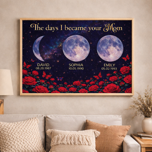 Roses The Day You Became Mom Grandma Custom Birth Moon Phase - Personalized Canvas - Mother's Day Gift For Mom, Grandma