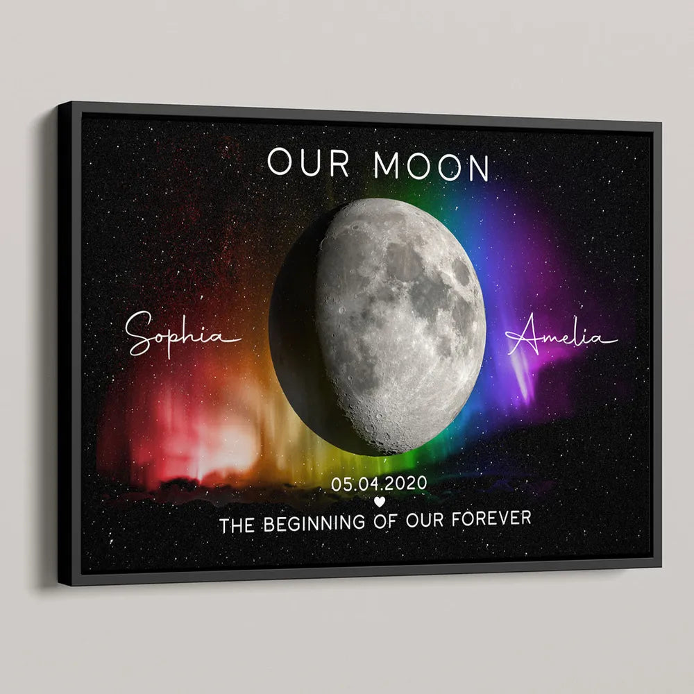 The Beginning Of Our Forever Custom Aurora Moon Phase - Personalized Canvas - Anniversary Gift, Valentine's Day Gift For Couple