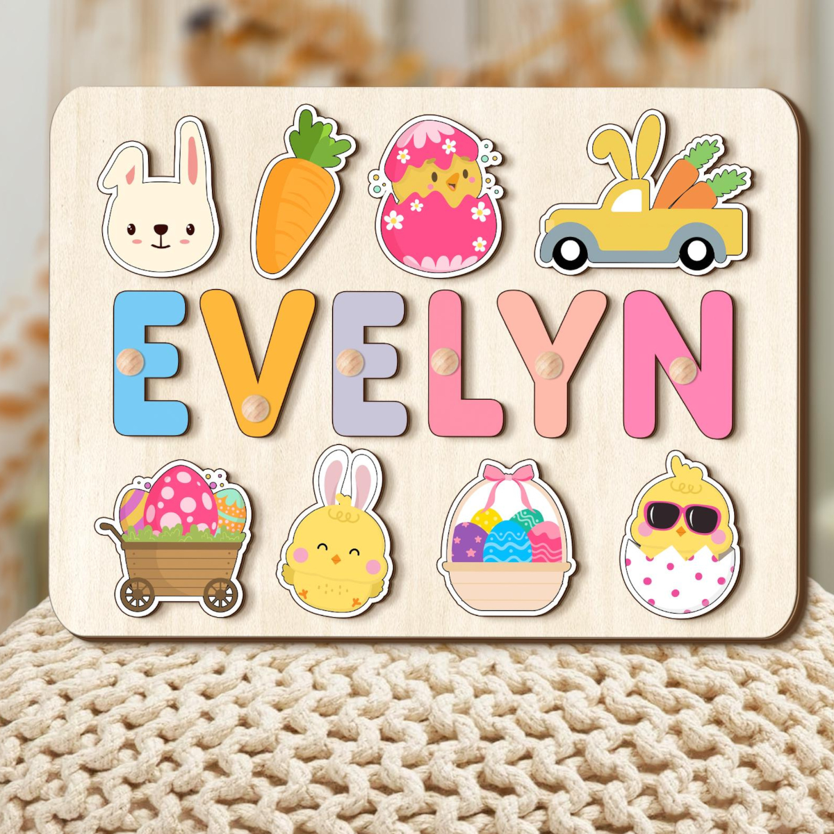 Easter Bunny Name Puzzle For Toddlers, Personalized Name Puzzle For Easter Basket Stuffer, Easter Gifts for Kids, Wooden Toys, Gift for Girl