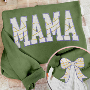 MAMA Volleyball Coquette Side Bow Sweatshirt, Retro Trendy Coquette Lover Sweater, Bow Applique Pink Girl Gifts