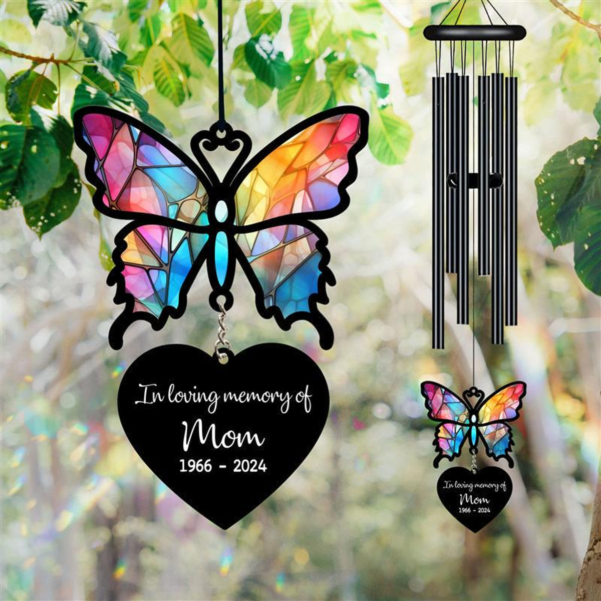Personalized Memorial Wind Chime, Butterfly Wind Chime, Butterfly Suncatcher Wind Chime, In Loving Memory, Family Gift, Love Family