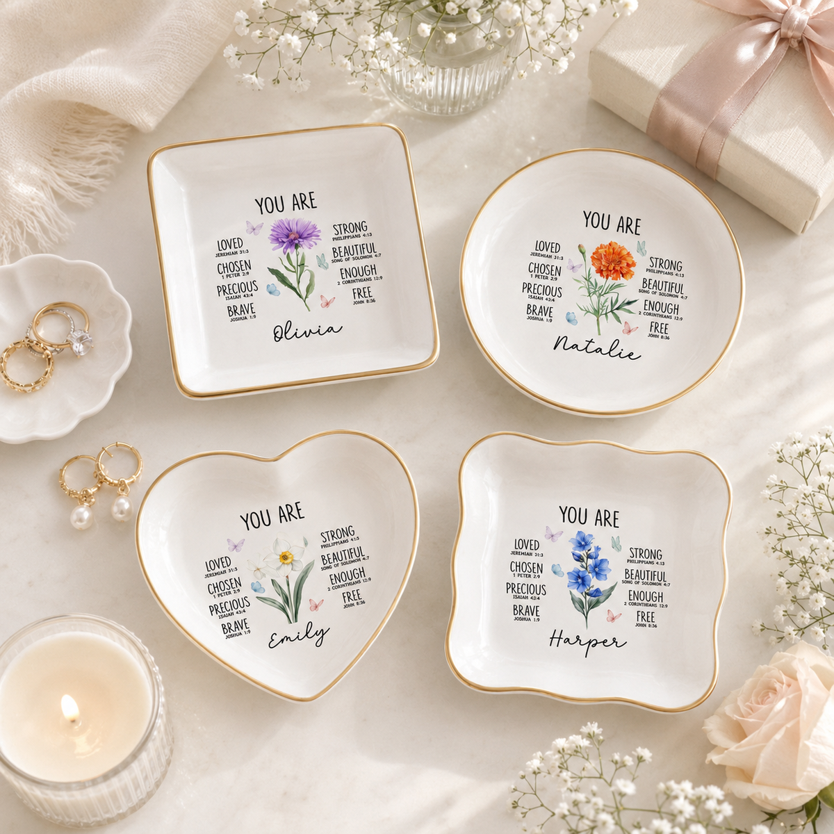 Personalized Christian Jewelry Dish | Custom Bible Verse Ring Tray | Faith Affirmation Plate | Religious Gift for Her