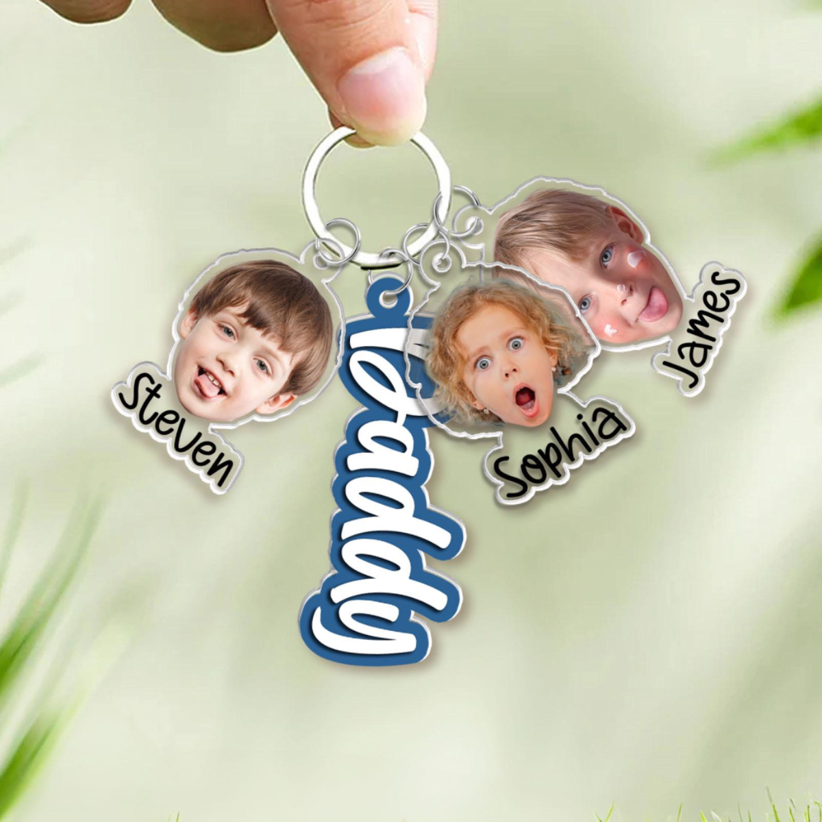 Custom Daddy Keychain With Kids Face Charm, Personalized Funny Face Keychain, Father's Day Gifts, Gift From Grandkids, Gift For Dad