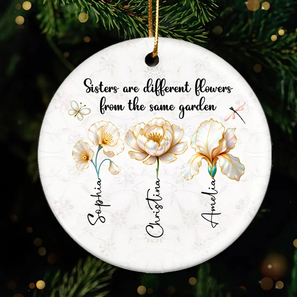 3D Pearl Effect Birth Flowers Sisters From The Same Garden - Personalized Ornament - Christmas Gift For Sisters, Besties