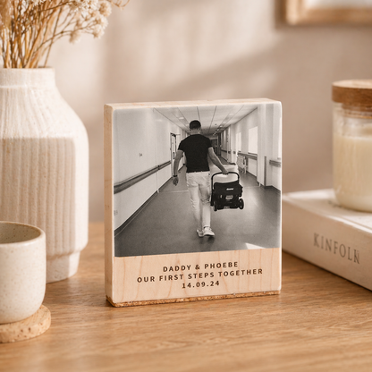 Personalised New Daddy Baby Wooden Photo Block, Gift For New Dad, Father's Day Gift