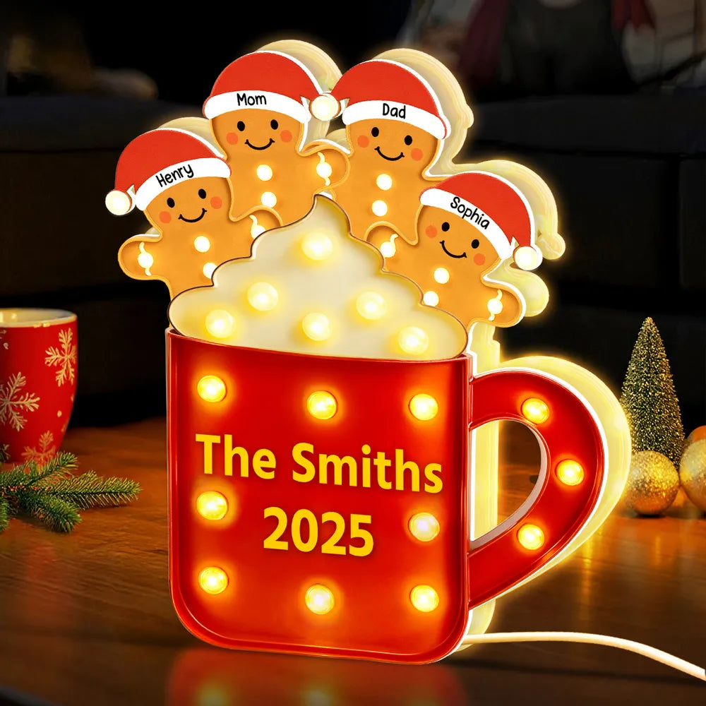 Gingerbread Family - Personalized Light Box - Gift For Family, Christmas Home Decoration