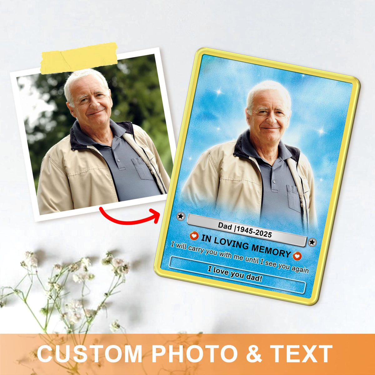 Personalised Memorial Card, Dad Memorial Photo Keepsake, Fathers Day Gift For Him, Memorial Gift Card, Loss Of Dad Grandpa Gift