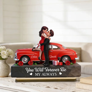 Romantic Couple Hugging Kissing Valentine's Day Scene - Personalized Wooden Plaque With Flat Base - Valentine's Day Gift, Anniversary Gift For Couple