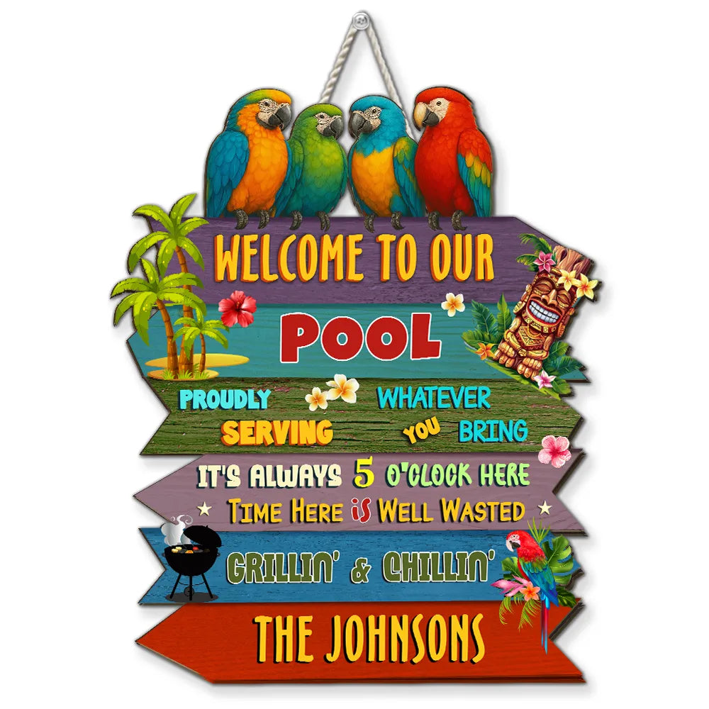 Welcome To Our Patio - Personalized Wood Sign - Summer Gift For Family, Home Decoration