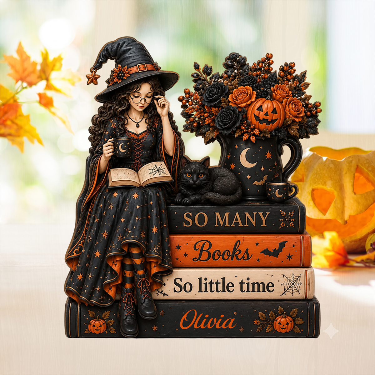 So Many Books So Little Time Reading Witch - Personalized Wooden Block