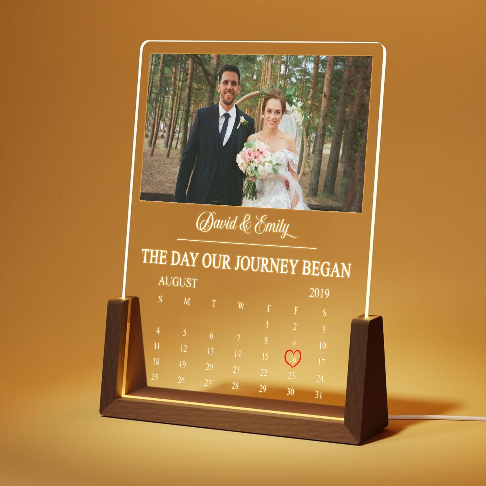 Personalized Wedding Photo Calendar Desk Name Plate NIght Light, Valentines Day Gifts, Anniversary Gifts, Gift for Him/Her