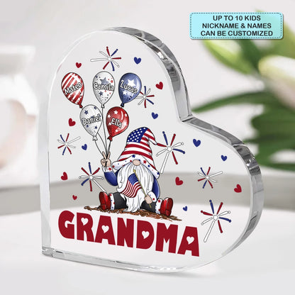 July Brings Joy And Happiness - Personalized Heart Shaped Acrylic Plaque - Patriotic Gift For Mom Grandma