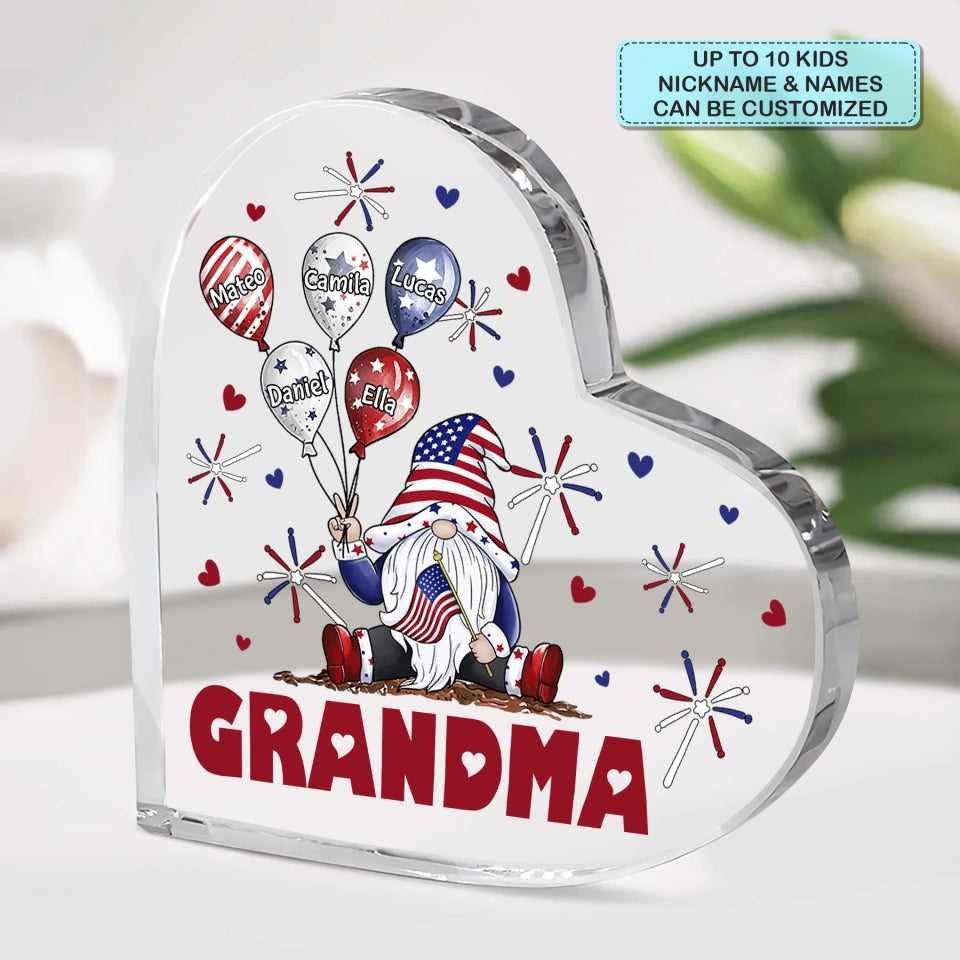 July Brings Joy And Happiness - Personalized Heart Shaped Acrylic Plaque - Patriotic Gift For Mom Grandma