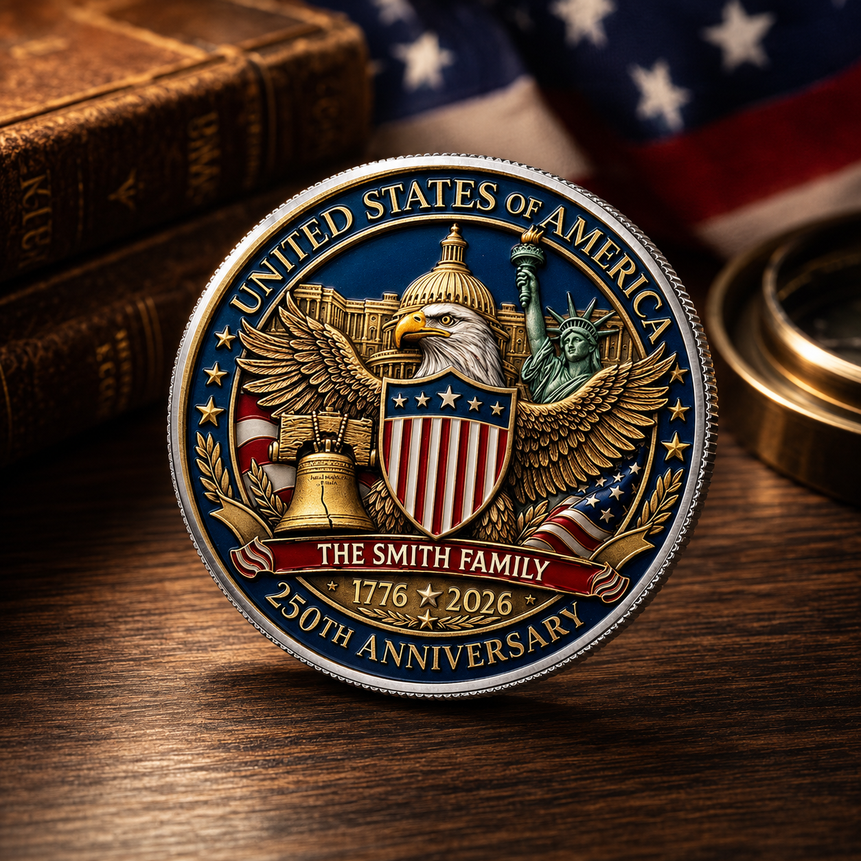Personalized United States 250th Anniversary Family Keepsake Metal Coin (1776 2026)
