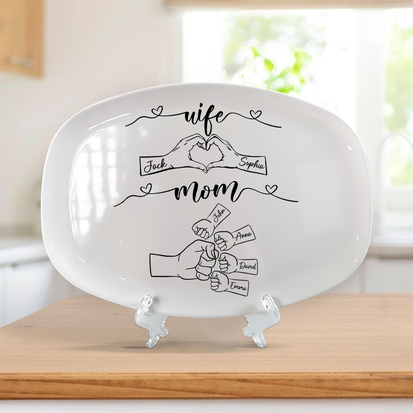 Personalized Mother's Day Platter, Custom Kid's Name Platter, Fist Bump Husband Platter, Mother's Day Gift For Mom, Wife, Her