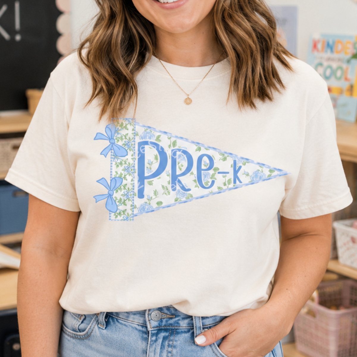 Comfort Colors Custom Pennant Flag Teacher Shirt, Back to School Shirt, Grade Level Teacher Team Shirts, Coquette Bow Elementary School Tee