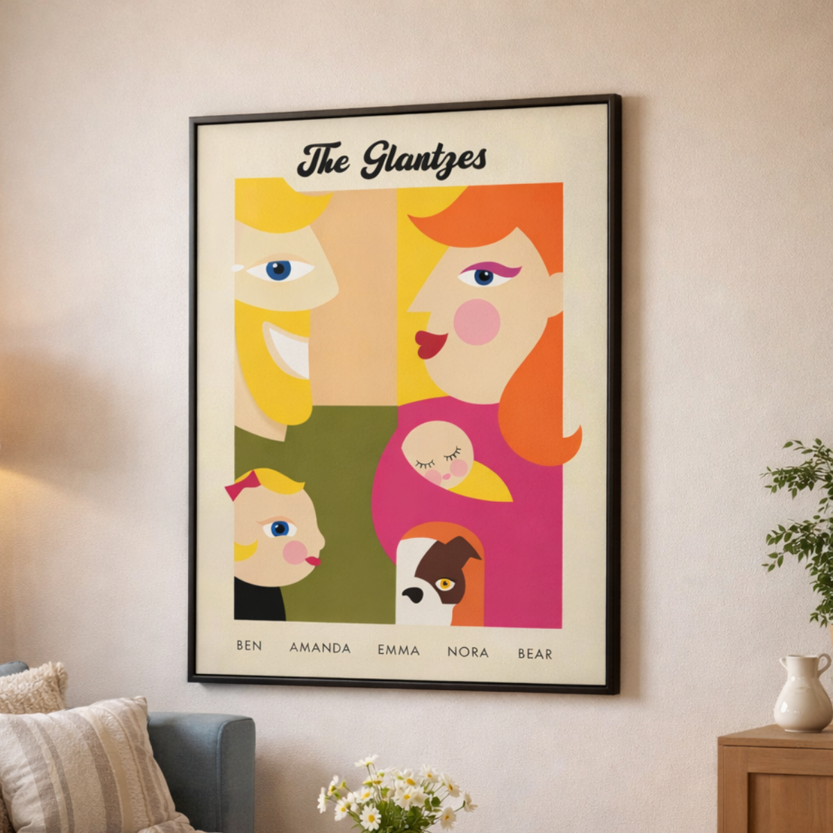 Personalized Family Portrait Canvas, Custom Family Illustration with Names, Modern Minimalist Wall Art, Unique Family Gift, Housewarming Decor