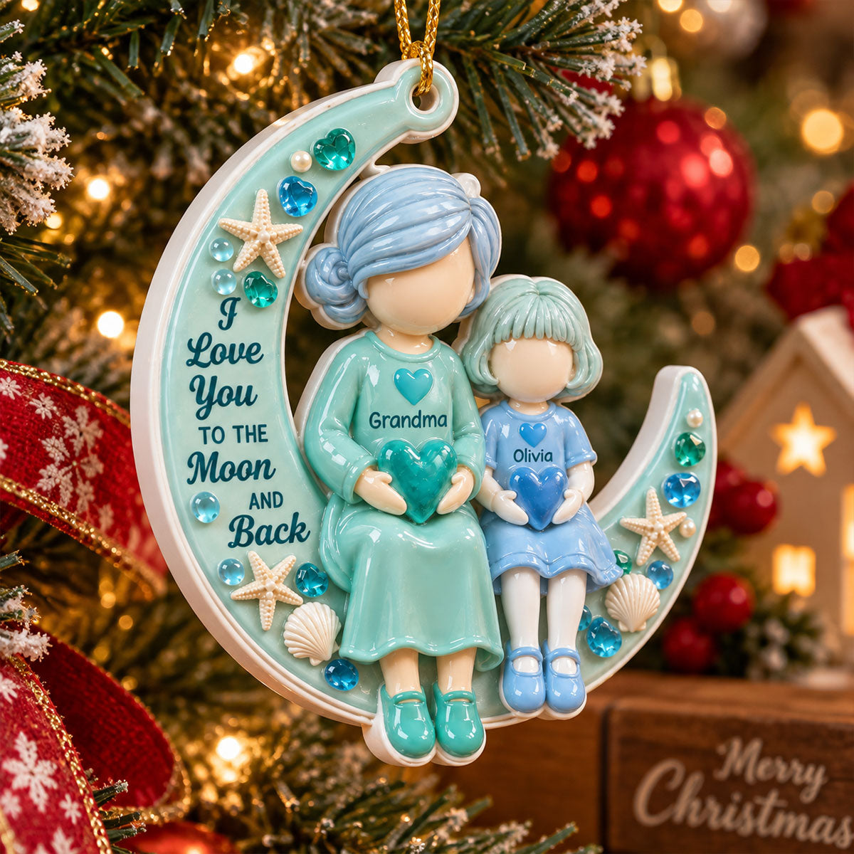 Love You To The Moon And Back Sea Glass - Real 3D Raised Ornament