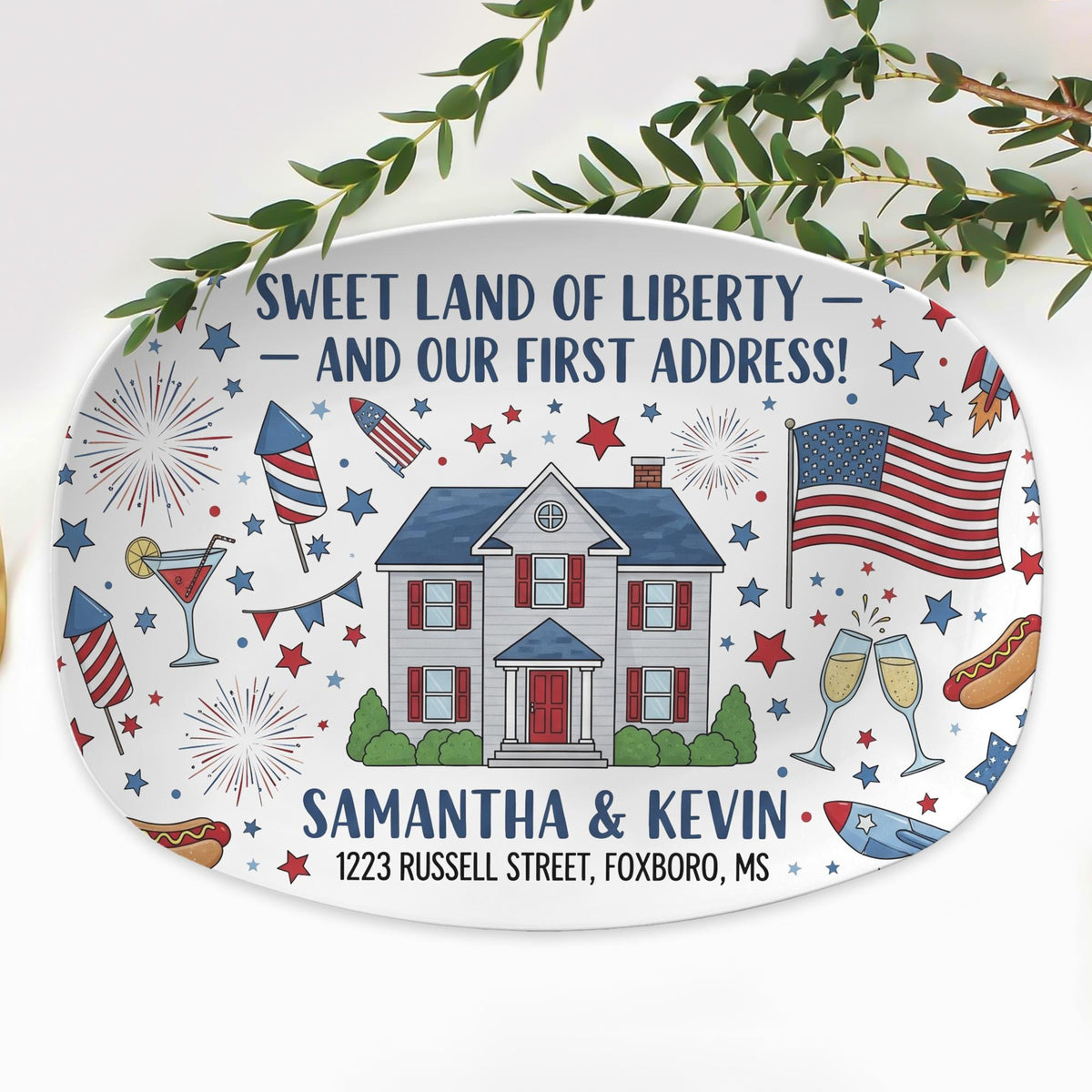 4th July New Home Platter Decoration, Custom Home Address Decor, Patriotic Housewarming Gift, Independence Day Party Decor,New Home Keepsake
