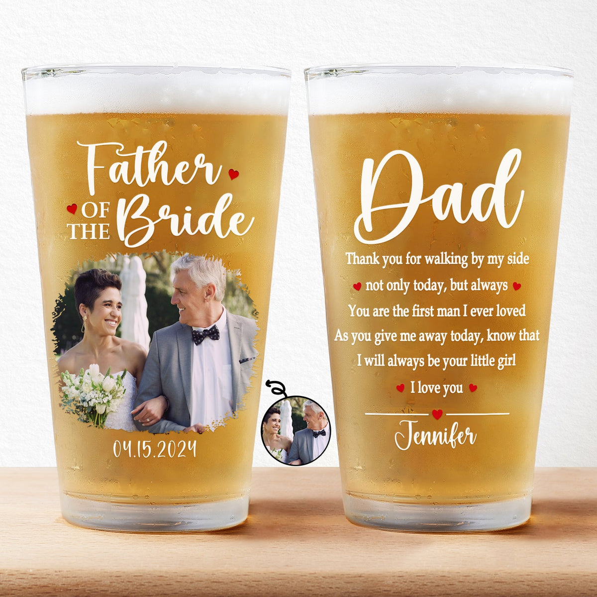 Father Of The Bride - Personalized Beer Glass - Gift For Father On Wedding Day, Father's Day Gift