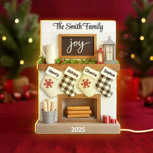 Family Fireplace Mantle Tree Home Stocking Stuffer - Personalized Light Box - Gift For Family, Christmas Home Decoration